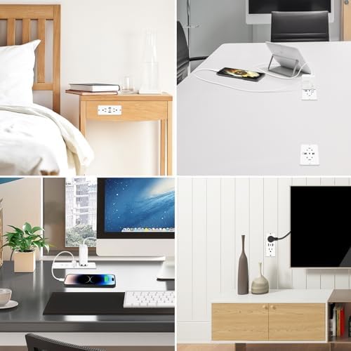 Transform Your Space with HHSOET 5-in-1 Recessed Power Strip – Flat Plug Design Featuring 20 W Fast Charging, 2 AC Outlets, 3 USB Ports (Including USB-C), and 6 ft Power Cord for Effortless Connectivity in Home Offices and Conference Rooms – Elevate Your Charging Efficiency and Aesthetic Appeal