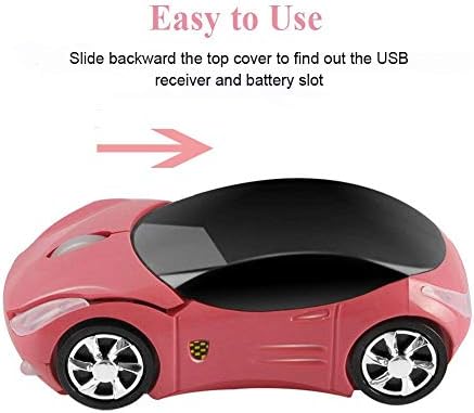 Sporty Pink Wireless Car-Shaped Optical Mouse – Portable 1600 DPI Mini Wireless Mice with USB Receiver for Laptop & Desktop – Ergonomic Design for Travel & Home Use – Unique Gift Idea for Tech Lovers