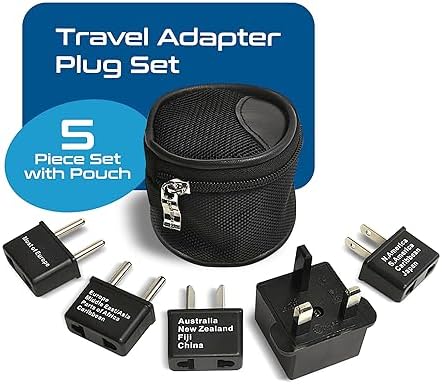Ultimate 5-Piece Worldwide Travel Plug Adapter Set by Ceptics – Essential for Global Travelers with Enhanced Compatibility for Cell Phones, Laptops & Chargers – Ideal for Use in Over 50 Countries Including Europe, Asia & Africa – Compact Design with Travel Pouch for Easy Carrying – No Voltage Conversion Needed – Stay Powered Anywhere You Go!