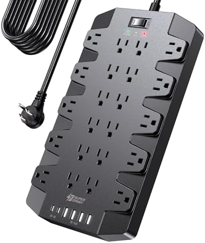 SUPERDANNY 22-Outlet Surge Protector Power Strip with 6.5 Ft Cord, 2 USB-C & 4 USB Ports – High-Capacity 1875 W/15 A with 2100 J Surge Protection for Home, Office, and Dorm Use – Wall Mount Design for Space-Saving Convenience