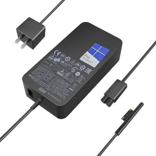 Premium 65 W Microsoft Surface Charger Replacement – Fast Charging AC Adapter for Surface Pro 3-9, Surface Laptop 1-5, Surface Go 1-3, and Surface Book 1-3 – Lightweight, Durable Power Supply for Enhanced Productivity and Seamless Performance