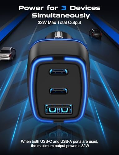 Compact 3-Port USB C Car Charger Adapter – Fast PD Charging for i Phone 16/15 Pro Max, Galaxy S25/S24, i Pad, and Android Devices – Travel Essential for Seamless Connectivity on the Go – Enhanced Performance and Universal Compatibility