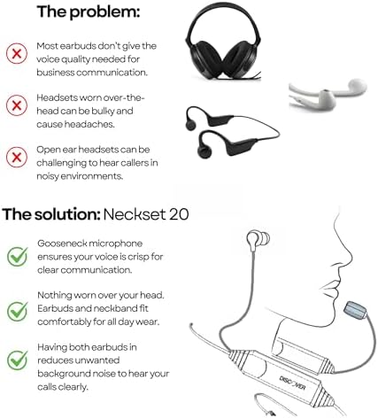 Transform Your Remote Work Experience with Discover Neckset 20 USB Wired Earbuds – Dual USB-A & USB-C Connectivity for Effortless Device Switching – Ergonomically Crafted Neckband for Ultimate Comfort and Exceptional Sound Quality – Ideal for Professionals on the Move and Business Communication Needs