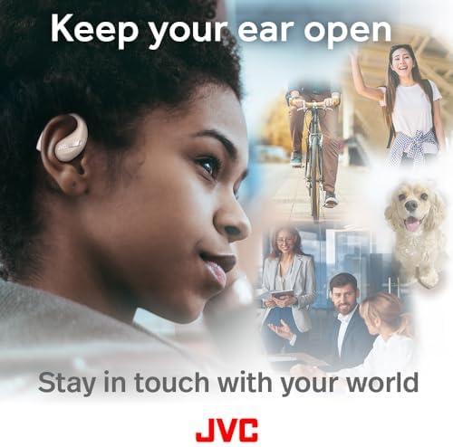 JVC Nearphones: Open Ear True Wireless Earbuds with 16 mm Drivers for Immersive Sound Quality, 38-Hour Battery Life, and Ultra-Portable Design – Ideal for Active Lifestyles and Enhanced Situational Awareness (Beige) – Effortless Device Pairing for Seamless Listening Experience