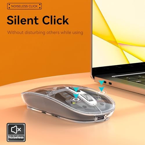 Experience Unmatched Versatility with the Uiosmuph Tri-Mode Bluetooth Mouse – Wireless, USB-C Rechargeable, and Quiet Click Design for Seamless Multi-Device Connectivity – Stylish Transparent Cover and Battery Level Indicator – Perfect for Laptops, Macs, and i Pads – Sleek Yellow Finish for Enhanced Productivity