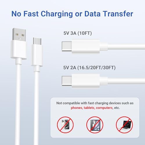 Basesailor Blink Mini 2 Power Cord 20 FT/2 Pack – Extra Long USB A to USB C Charging Cable for Eufy Solo Cam & Petcube Cam – Durable Tangle-Free Design for Enhanced Compatibility and High-Speed Performance, Ideal for Security Cameras Indoor/Outdoor Use