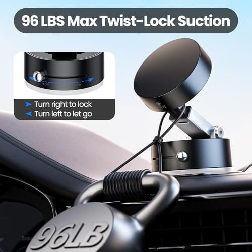 Ultimate Magnetic Vacuum Phone Holder for Cars – Advanced Suction Cup Stand with One-Touch Vacuum Grip, 96 lbs Stability, N54-4 Magnetic Force, Multi-Angle Adjustment – Universal Fit for All Smartphones in Elegant Black Design