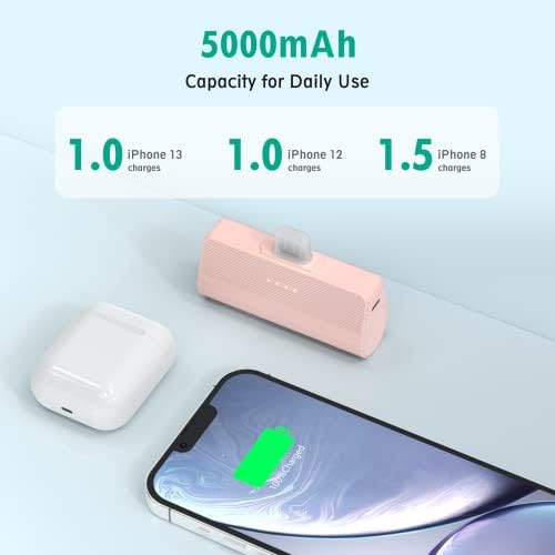 KKD 5000 m Ah Portable Charger for i Phone – MFi Certified Built-in Plug for Fast Charging on the Go, Compact Power Bank for i Phone 14/13/12/11/XR/X/SE/8/7/6/6 s/Pro Max/Plus & i Pad, Sleek Design for Ultimate Portability