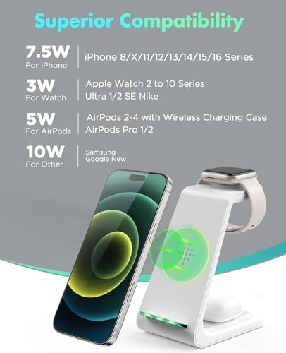 Sleek Pink 3-in-1 Wireless Charging Station: Fast Desk Charger for i Phone 16/15/14/13/12 Pro Max, Apple Watch Series 10-3, and Air Pods 4/3/2 Pro – Enhanced Compatibility & Space-Saving Design for Effortless Charging Efficiency