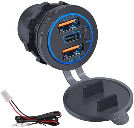 Ultimate 3-Port 18 W USB Car Charger – Quick Charge 3.0 & PD USB-C for Fast Device Charging in Cars, Motorcycles, Trucks & Boats – Dashboard Mount with Built-in Switch for Enhanced Safety and Control – Stylish Red Light Design for Modern Vehicles