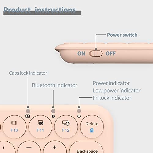 UBOTIE Wireless Colorful Slim Bluetooth Keyboard – Portable 78-Key Compact Design with Silent Scissor Switches and Elegant Round Keycaps for Tablets, Laptops, and Smartphones – Ultimate Typing Comfort and Style