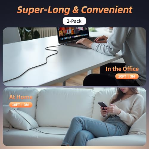 10 FT USB to USB C Fast Charging Cables – 3-Pack of Durable Type C to USB A Charger Cords for i Phone 16/15, i Pad, Galaxy S25/S24/S23/S22 – Enhanced 3.1 A Speed & Long Reach for Ultimate Convenience and Compatibility