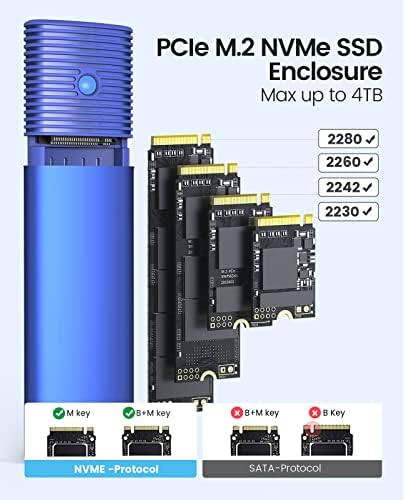 Ultra-Fast ORICO Aluminum M.2 NVMe SSD Enclosure – Tool-Free 10 Gbps USB-C Adapter for 2230/2242/2260/2280 PCIe M-Key SSDs – Thunderbolt 3 Compatible External SSD Case with Enhanced Heat Dissipation and 4 TB Support for Optimal Data Management and Storage Solutions