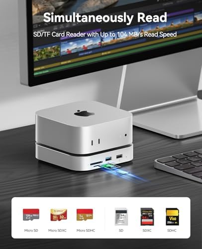Unleash the Full Potential of Your Mac Mini with the ORICO Mini Link M4 Hub: High-Speed 5 Gbps USB 3.0 Connectivity, Versatile SATA SSD Enclosure, Dual Card Readers for Effortless File Management, and Dedicated Audio Jacks for Enhanced Multimedia Experience