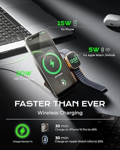 Revolutionary KU XIU 3-in-1 Mag-Safe Wireless Charging Station & Portable Power Bank – 5000 m Ah Fast Charger for i Phone 12-16, Apple Watch Ultra & Air Pods – Ultra-Compact, Foldable Design with Adjustable Viewing Stand for Effortless Travel – Advanced Compatibility & Intelligent Charging Solutions Explore the ultimate charging solution with the KU XIU 3-in-1 Mag-Safe Wireless Charger that seamlessly integrates a powerful 5000 m Ah battery, a versatile stand, and a cutting-edge charging station. Designed for modern travelers, this compact device supports i Phone 12-16 models, Apple Watch Ultra, and Air Pods, ensuring rapid 15 W wireless charging and 20 W PD for USB-C gadgets. The precision-engineered adjustable stand enhances your viewing experience while charging, making it perfect for entertainment on-the-go. Enjoy a sleek, foldable design that fits effortlessly in your pocket or bag, meeting aviation standards for hassle-free travel. With intelligent charging technology, prioritize device safety and longevity while enjoying a charging efficiency of up to 95%. Elevate your charging experience with the KU XIU – the perfect blend of style, practicality, and performance for today’s tech-savvy users.