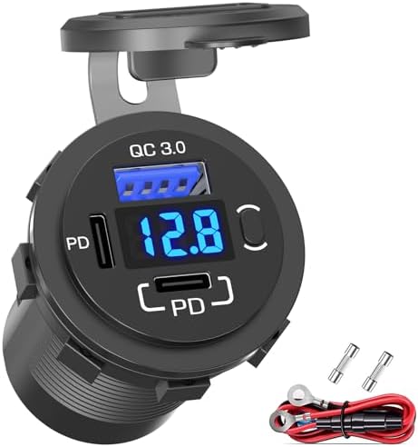 Dual PD 30 W & QC3.0 18 W Car Charger Socket – Qidoe 12 V Waterproof USB Outlet with Integrated Voltmeter for Boats, RVs, and Vehicles – High-Speed Charging and Enhanced Compatibility for All Your Devices