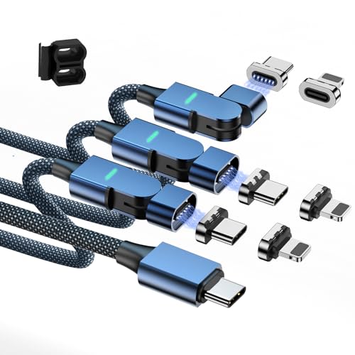 High-Speed 180° Rotatable Magnetic USB C Charging Cable – 100 W PD & 5 A Power for i Phone 15/14/13 & Mac Book Pro – Durable Nylon Braided 3-Pack of 6.6 ft Cables for Ultimate Flexibility – Elevate Your Charging with Secure Magnetic Connection & Optimal Angle Adjustability
