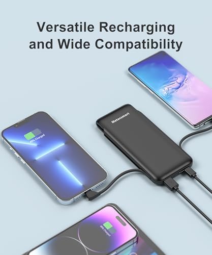Dual 10000 m Ah Portable Power Bank Set with Built-In Cables and Fast Charging – Travel-Ready USB-C Charger for i Phone & Android Devices in Sleek White & Purple Design – Ultimate Compatibility for On-the-Go Power Solutions