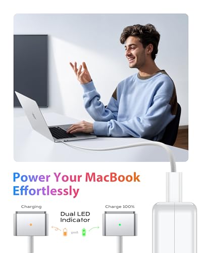 Stouchi USB-C to Magnetic 3 Cable (6.6 ft) – 140 W Fast Charging for Mac Book Air & Pro Models – Premium Braided Design for Enhanced Durability and Effortless Connectivity – Ideal Accessory for Efficient Power Delivery and Hassle-Free Use – Sleek White Finish for Modern Aesthetics