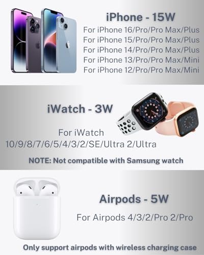 Ultimate 3 in 1 Magnetic Wireless Charging Dock for Apple Devices – Foldable Fast Charging Station for i Phone 12-16 Pro Max, Apple Watch & Air Pods – Travel-Friendly Design with Enhanced Compatibility and Efficiency