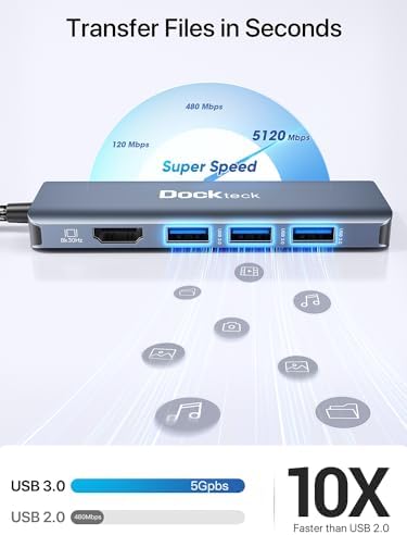Elevate Your Connectivity: Dockteck 7-in-1 USB C Hub with 4 K 60 Hz HDMI, Lightning-Fast Ethernet, and Advanced Power Delivery – Perfect for Mac Book Air/Pro M1 2020, i Pad Pro 2021, and i Pad mini 6 for Seamless Multitasking and Superior Performance