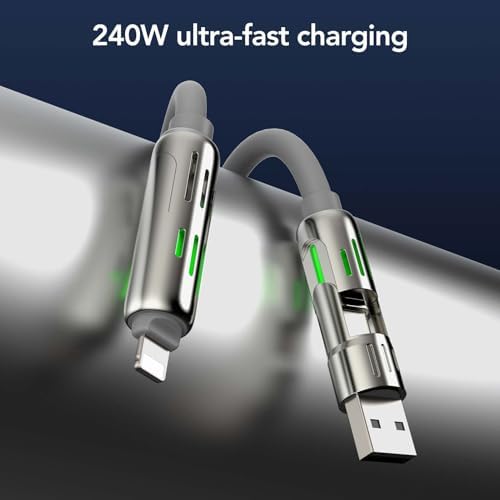 4-in-1 Universal Multi USB Charging Cable – 240W Max Fast Charger Cord with Multiple Connectors for iPhone 16/15/14/13, iPad, Samsung, MacBook, Tablets & More (Black, 6.6Ft) – Enhanced Compatibility and Speed