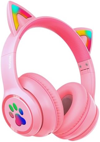 MIDOLA Cat Ear Bluetooth 5.3 Wireless Headphones for Kids – 60-Hour Playtime, Fun LED Illumination, Travel-Friendly Foldable Design with Integrated Microphone – Ideal for Music, Gaming, and Movies on the Move in Stylish Blue