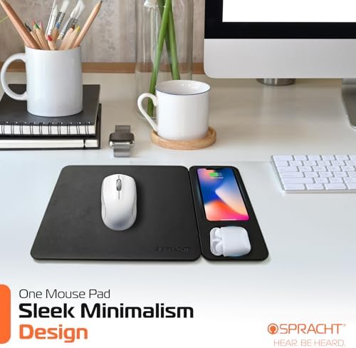 Magnetic Wireless Charging Mouse Pad by Spracht – 15 W Dual Charging for Smartphones & Earbuds – Premium Smooth Tracking Surface – Quick Qualcomm QC3 Technology – Perfect Magnetic Alignment for Optimal Charging – Sleek Workspace Design to Enhance Productivity and Minimize Clutter