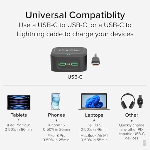 Dual USB-C 40 W Fast Charging Wall Adapter – Compact Plugable Power Charger for i Phone 16, i Pad, Air Pods, Samsung Galaxy, Google Pixel – Foldable Design for Portability and Versatile Use in Home or Travel – Sleek Black Finish for Modern Aesthetics and Enhanced Device Compatibility