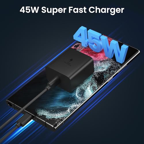45 W Super Fast Type C Charger with 5 FT Durable Cable – Dual USB-C Power Adapter for Samsung Galaxy S24/S23/S22 Ultra/Note 10 Plus & Galaxy Tab S8 – Efficient, Travel-Ready Charging for On-the-Go Lifestyles