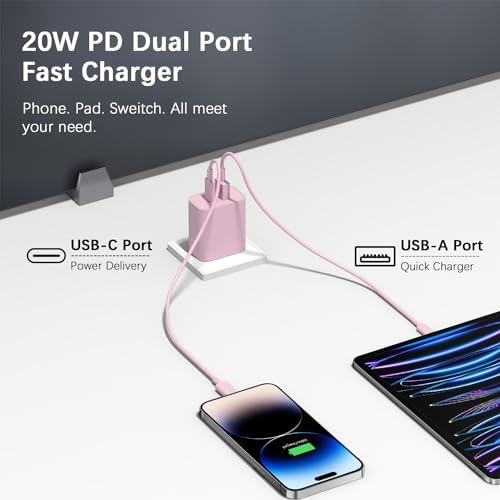 Compact 20 W USB C Wall Charger Set – Fast Charging 4-Pack in Stylish Purple for i Phone 16, Samsung, and Android Devices – Ultimate Portability and Efficiency for On-the-Go Power Needs