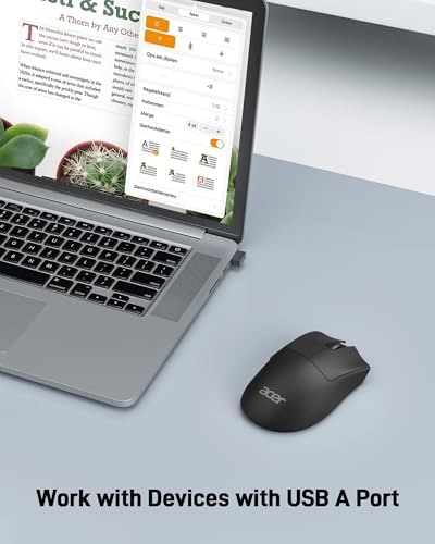 Acer Wireless Mouse – 1200 DPI Ergonomic Computer Mouse with 2.4 GHz USB A Receiver for Seamless Compatibility Across Windows, mac OS, and Android – Lightweight Design & 5 Customizable Buttons for Enhanced Productivity