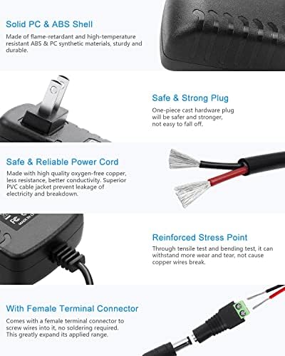 Versatile 5 V 3 A AC Power Adapter – 4.92 Ft Cord for LED Strip Lights, CCTV Cameras & USB Hubs – Universal 100-240 V Input, Dual Connector Compatibility (5.5 mm x 2.5 mm/2.1 mm) – Pack of 5 for Enhanced Power Efficiency & Reliability