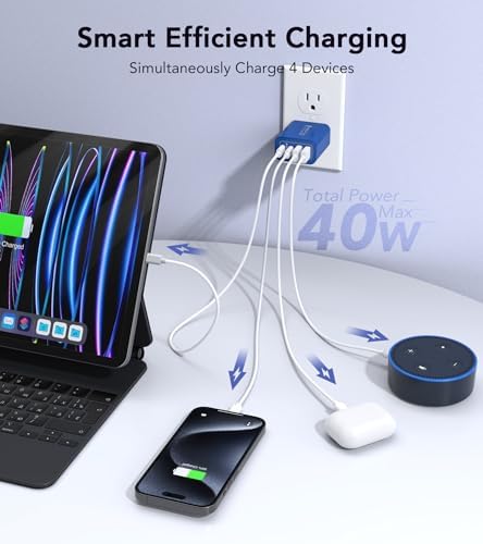 40 W USB C 4-Port Wall Charger 2-Pack – Ultra-Fast Charging Adapter for i Phone 16, i Pad Pro, Nintendo Switch & More – High-Speed PD & QC Technology for Multiple Devices – Compact & Stylish Red Design – Perfect for Travel and Daily Use
