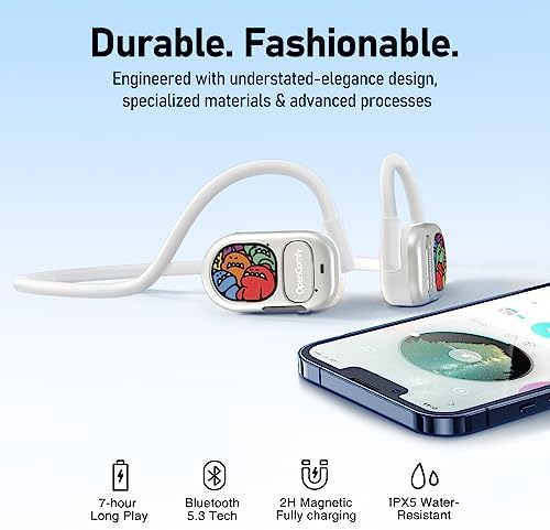 Revolutionize Your Workout with Open Comfy CF201 Bluetooth Headphones – Lightweight Open-Ear Design for Ultimate Ambient Awareness and Premium Sound – Perfect Wireless Earbuds for Running, Gym, and Outdoor Adventures – Sleek White Aesthetic for Style and Safety