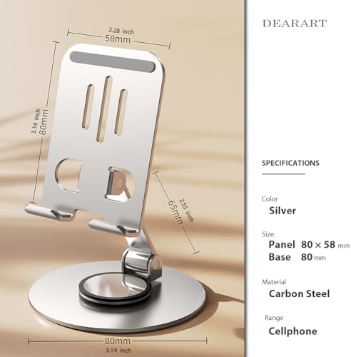 DEARART Cell Phone Stand, 360° Adjustable Phone Stand for Desk, Foldable Phone Holder Fully Carried Easily, Grey (Square Base) – Enhanced Compatibility and Speed