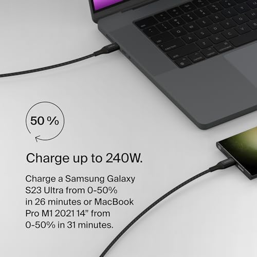 Belkin 6.6 ft USB C to USB C Charging Cable – 240 W Type-C Fast Charger for i Phone 16, Galaxy S25, Pixel 9, Mac Book, i Pad Pro, Chromebook, and Switch Steam Deck – Durable, High-Speed Connection for Enhanced Device Performance – Sleek Black Finish
