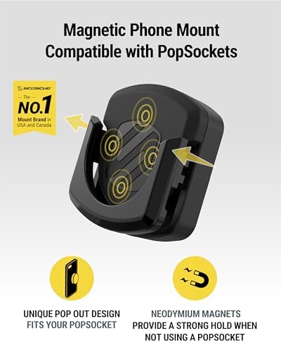 Scosche Magic Mount Pop: 360° Magnetic Suction Cup Phone Holder for Safe and Convenient Driving – Universal Compatibility with i Phone & Android Smartphones, Easy Installation, and Enhanced Usability for Collapsible Grips