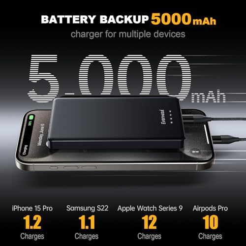 Ultra-Slim 5000 m Ah Portable Wallet Power Bank with Integrated USB-C and Lightning Cables – Universal Travel Charger for i Phone, i Pad, Samsung, Pixel, LG, Moto, and More – Rapid Charging Solution for On-the-Go Connectivity and Device Compatibility