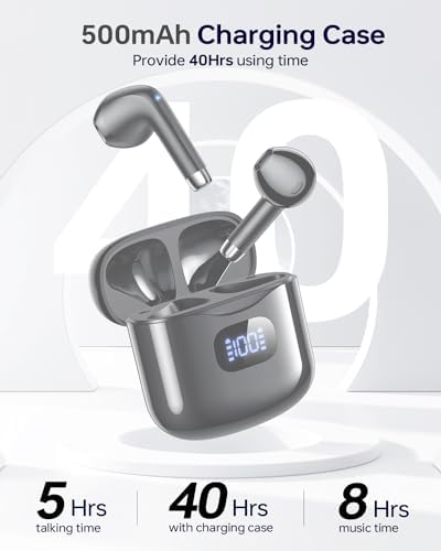 Advanced Bluetooth 5.3 Wireless Earbuds with 40-Hour Playtime – IPX7 Waterproof In-Ear Headphones for Unmatched Durability and Sound Quality – LED Charging Case Included, Built-In Microphone for Seamless Calls – Ideal for Active Lifestyles and Daily Use in Sleek Dark Gray
