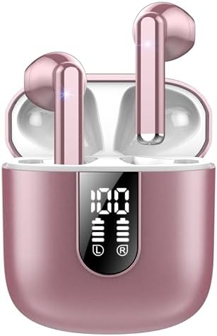 Jesebang Pink Bluetooth 5.3 Wireless Earbuds – Stylish Stereo Earphones with ENC Microphone, 30-Hour Playtime, IP7 Waterproof Rating for Gym & Outdoor Adventures, Dual LED Battery Display – Ultimate Audio Freedom on the Move