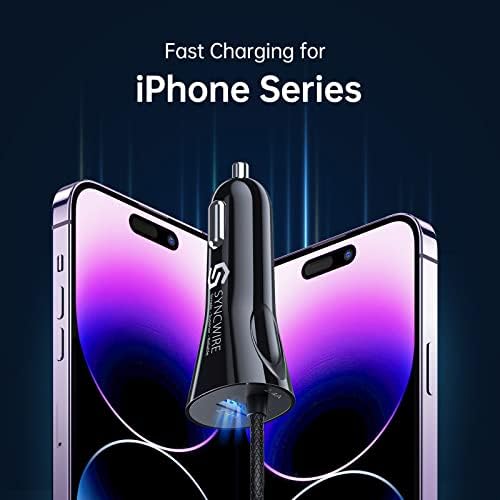 Syncwire 4.8 A Fast Car Charger for Apple Devices – MFi Certified Dual USB Adapter with 8 FT Coiled Lightning Cable for i Phone 14/13/12/11/XR/Max & i Pad – Ultimate Road Trip Charging Solution with Enhanced Safety Features