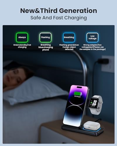 Revolutionary DUMTERR 3-in-1 Fast Wireless Charging Station for i Phone 16/15/14/13/12, Apple Watch Series 10, and Air Pods 4 – Sleek Docking Solution for Effortless Desk and Nightstand Organization, Superior Safety Features, and Rapid Charging Efficiency for All Your Apple Devices