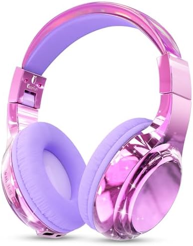 Qear Fun Kids Bluetooth 5.3 Headphones – Ultra-Lightweight Foldable Wireless Headset with Rapid Charging and Integrated Microphone for Seamless School and Travel Listening – Trendy Metallic Gradient Finish for Young Music Lovers – Perfectly Compatible with Tablets and i Pads – Superior Comfort and Sound Quality for Young Listeners