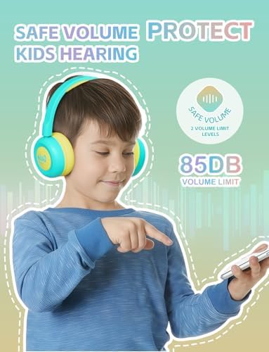 Safe Sound Bluetooth Headphones for Kids – Lightweight Wireless Earphones with 85 d B Volume Limiting for Toddler Hearing Protection – Ideal Twistable Design for School, Travel, and Home Use – Premium Audio Quality with Built-in Microphone for Clear Communication