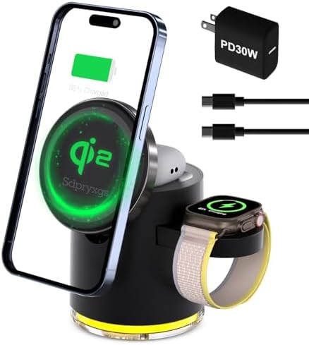 Revolutionary Qi2 Certified 3-in-1 Magnetic Wireless Charging Station for Apple & Samsung Devices – Ultra-Fast 30 W Dock with Seamless Compatibility for i Phone 12-16, i Watches, Air Pods, and Samsung Watches – Compact, Tangle-Free Power Solution in Sleek Black Finish