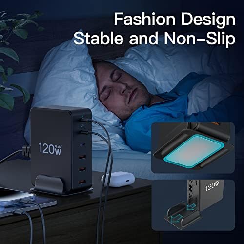 High-Power 120 W Ga N USB C Charging Station – Versatile 6-Port Hub for Fast Charging Laptops, i Phones, i Pads, and Galaxy Devices – Compact and Portable Multi-Device Charger with Advanced Safety Features