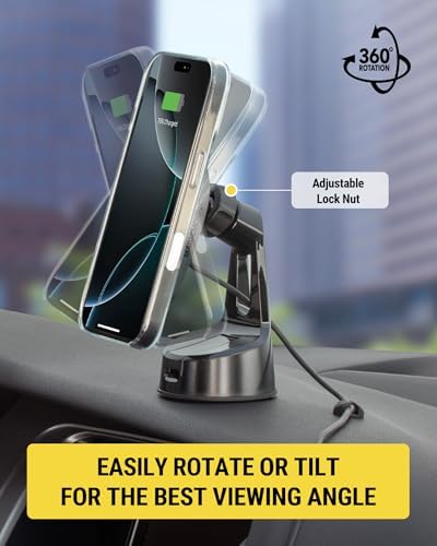 Scosche MPQMD-SP Magic Mount Charge Pro: Advanced 15 W Qi2 Fast Wireless Charging Mag Safe Car Mount for i Phone 16/15/14/13/12 Pro Max Plus – Sleek Dashboard Magnetic Holder for Effortless Charging and Driving Efficiency