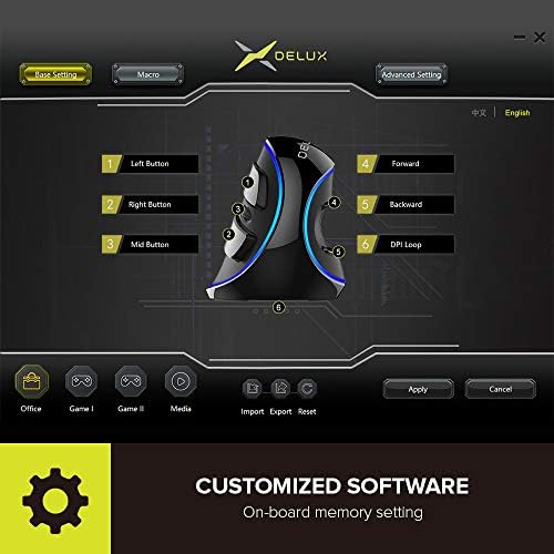 De LUX RGB Wired Ergonomic Vertical Mouse for Large Hands – 4000 DPI Precision Tracking, 6 Customizable Buttons, and Detachable Wrist Rest for Ultimate Comfort and Carpal Tunnel Relief – Perfect for Prolonged Use and Gaming Performance