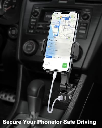 Cigarette Lighter Dual USB Fast Charging Phone Mount – 360° Adjustable Arm Car Holder for All Smartphones, Seamlessly Connect and Navigate with Enhanced Compatibility for i Phone 16/15/14/13/12/11 & Android Devices – Ultimate Road Convenience and Safety
